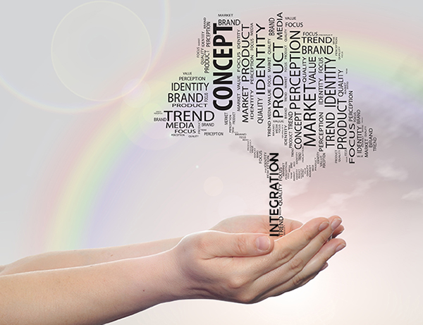 hands holding tree of words integration concept